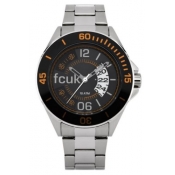 french connection man's black / orange dial watch